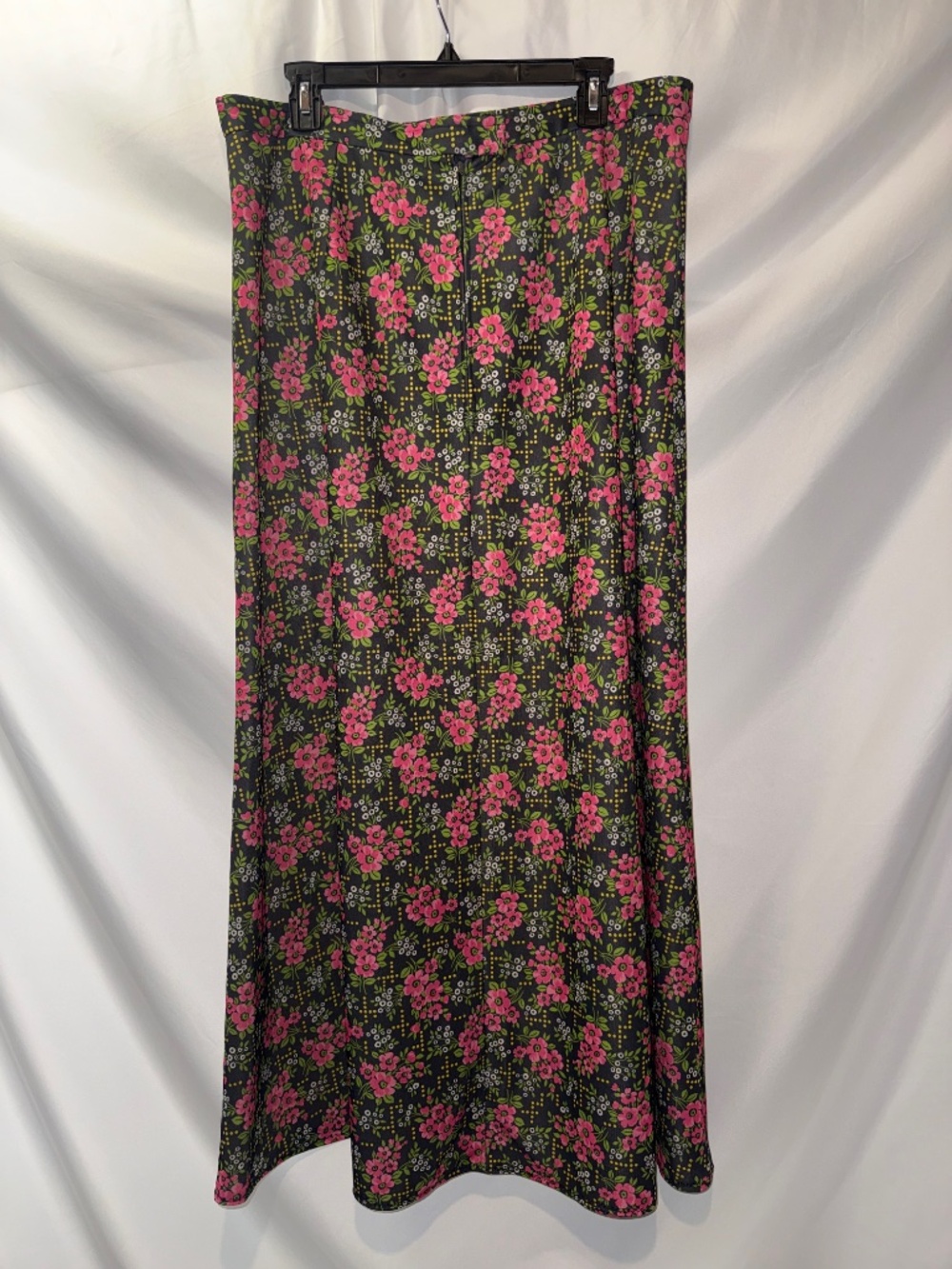 Vintage Handmade Pink Floral Maxi Skirt Dark Cottagecore A Line